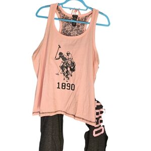 US Polo Assn Lounge Set 2X Pink Tank Gray Joggers Pony Logo Comfy Casual ws71